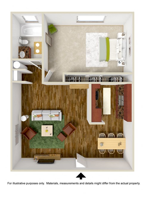 Floor plan for 1 bed, 1 bath, 900 sqft